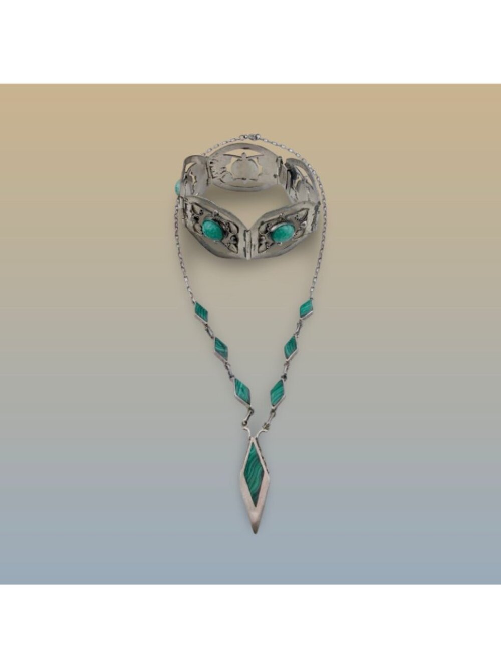 Authentic Sign Taxco Sterling Silver Turquoise Large Link Bracelet & Necklace - Picture 2 of 14